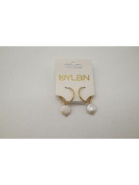 NWT Dylan Jewelry Gold Tone Pearl Small Hoop Earrings Drop Dangle Dainty Classic